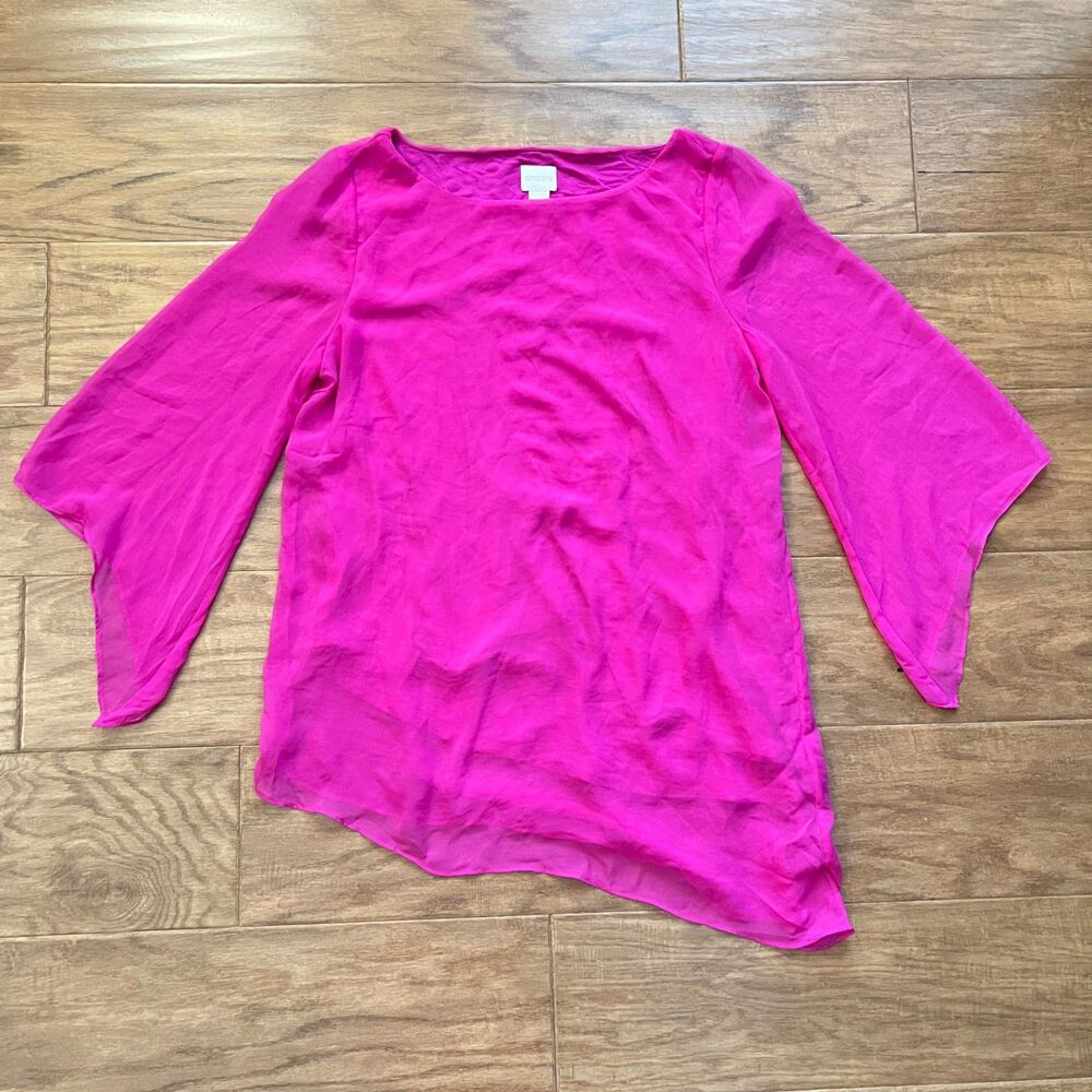 Chico's Asymmetrical Drama Top Size 0 (XS) Hot Pink Bell Sleeves
